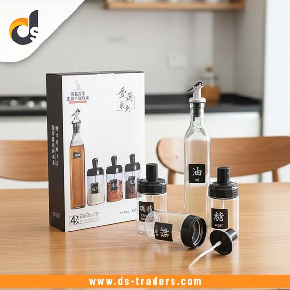 4PCs Glass Condiment Seasoning Bottle Set